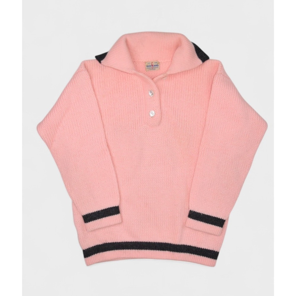 Vintage Shetland Wool Sweater Womens Small Pink Henley Collared Giusti 70s